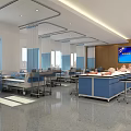 School Medical Training Room With Blue Workbench Mannequin Heads Stools And Equipment