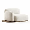Beige Upholstered Leisure Chair with Curved Armrest Backrest and Wooden Base Modern Style