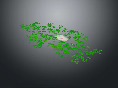 Green Clover Shapes Surrounding White Small Square on Gray Background 3d model