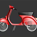 Red Vintage Scooter with Black Seat on Dark Background Stand and Reflection