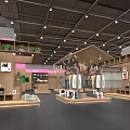 Modern Clothing Store Interior With Wooden Shelves Hanging Clothes Display Tables And Plant Decorations