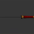 Ornate Weapon With Blue Blade Red Handle Gold Accents And Green Gemstone