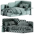 Modern Kids Bed With Upholstered Headboard Pastel Colors Striped Pillows And Soft Blanket