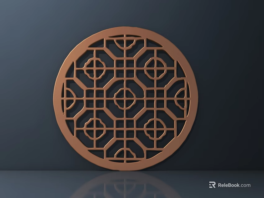 Copper Circular Decorative Piece With Intricate Geometric Cutout Design On Dark Background 3d model 