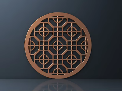 Copper Circular Decorative Piece With Intricate Geometric Cutout Design On Dark Background 3d model