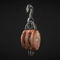 Industrial Pulley Block With Wooden Wheels And Metal Hook Heavy Duty Lifting Tool