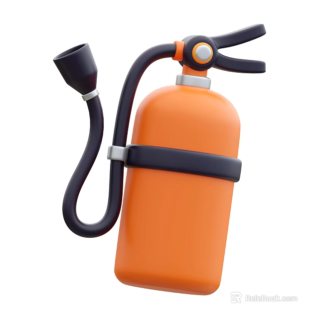 Orange Fire Extinguisher With Black Hose Handle For Fire Safety Emergency Use 3d model 
