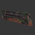 Vintage Black Steam Train Model With Red Wheels And Front Decorative Details