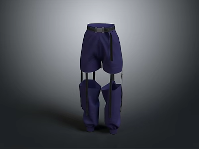 Dark Blue Utility Pants With Adjustable Waist Belt And Side Cargo Pockets 3d model