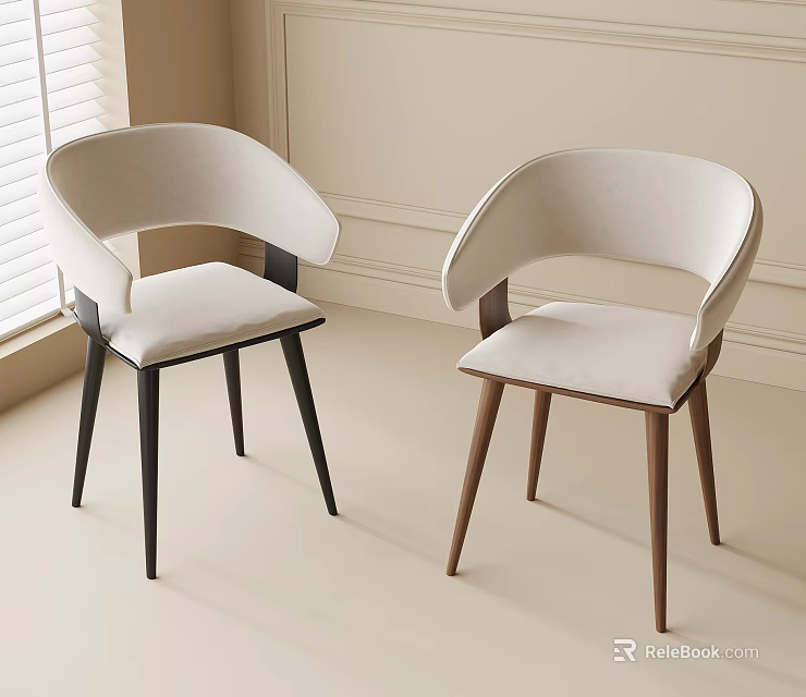 Modern Dining Chairs with Light Upholstered Seats and Contrasting Wooden Legs 3d model 