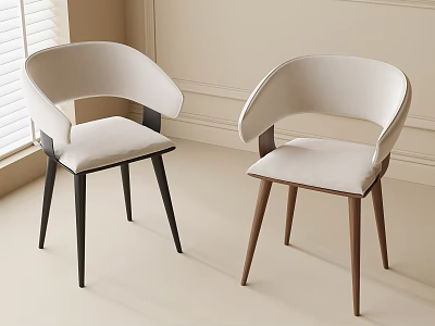 Modern Dining Chairs with Light Upholstered Seats and Contrasting Wooden Legs 3d model
