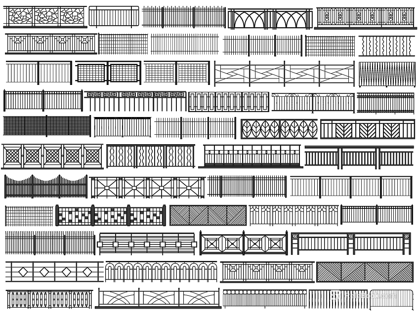 Various Decorative Fence Designs With Different Patterns And Architectural Styles 3d model 