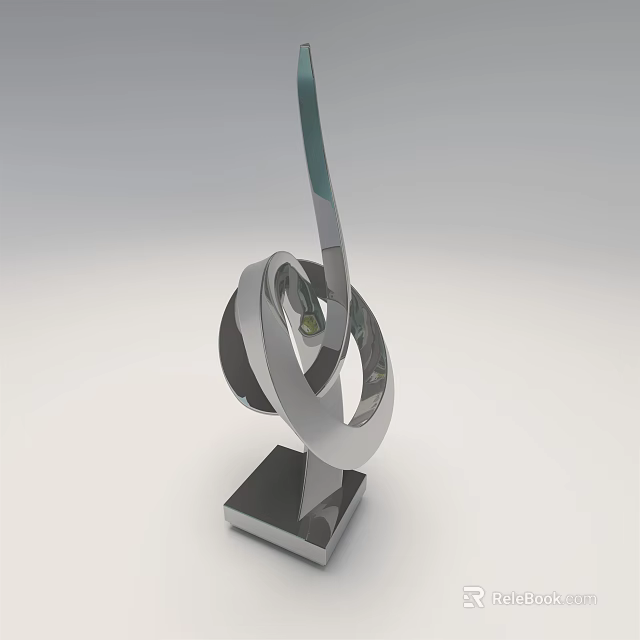 Modern Metal Decorative Ornament Set With Circular Rings And Square Base 3d model 