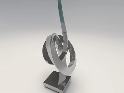 Modern Metal Decorative Ornament Set With Circular Rings And Square Base 3d model