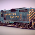 Vintage Western Pacific Train Locomotive With Blue Body And Yellow Stripes