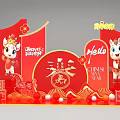 Chinese New Year Photo Check In Spot With Red Decorations And Cartoon Sheep