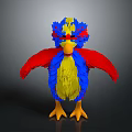 Colorful Anthropomorphic Bird Character With Red Blue Yellow Feathers Standing Pose