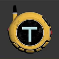 Yellow Circular Electronic Device With Antenna On Top And Black Circle White T