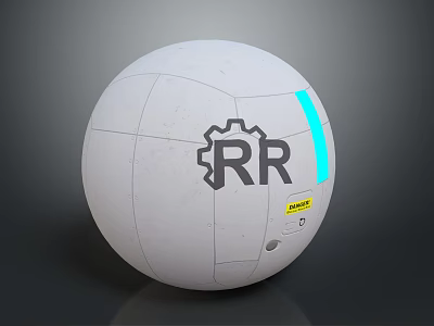 Cosmic White Spherical Spacecraft With RR Logo Gear Symbol And Blue Light Strip 3d model