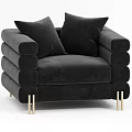 Black Velvet Accent Chair With Thick Armrests Gold Metal Legs And Cushions