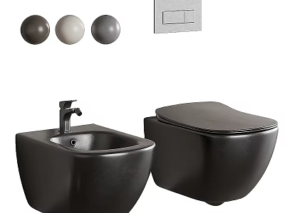 Sleek Black Wall Mounted Toilet With Modern Bidet And Flush Buttons 3d model