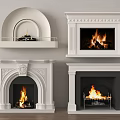 White Fireplace Designs Featuring Carved Details Arched Shapes And Burning Flames