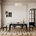 Modern Restaurant Interior With Dining Table Chairs Chandelier And Decorative Art