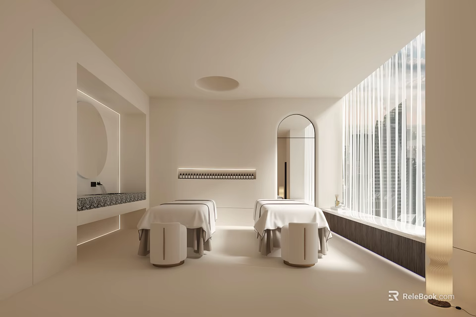 Minimalist Spa Interior With Two Treatment Beds And Soft Lighting 3d model 