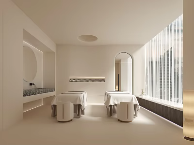 Minimalist Spa Interior With Two Treatment Beds And Soft Lighting 3d model