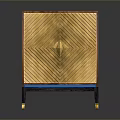 Wooden Side Table With Gold Striped Design And Triangular Accent Black Legs Gold Feet