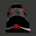 Modern Black Sports Sneakers With Red Texture Details On Sole And Gray Laces