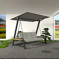 Outdoor Hanging Chair With Black Canopy Light Gray Seat And Green Plants