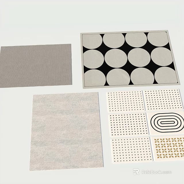 Stylish Square Rugs with Circular Patterns Wavy Lines and Dot Designs for Home Decor 3d model