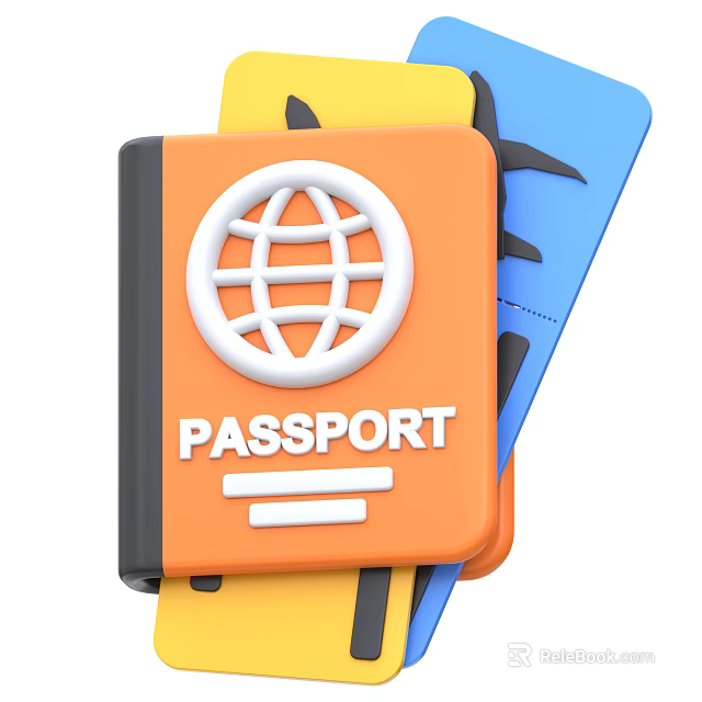 Orange Travel Passport Front View With Globe Design And Colorful Cards 3d model 