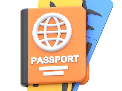 Orange Travel Passport Front View With Globe Design And Colorful Cards 3d model