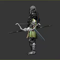 3D Rendered Armored Character With Sword Bow And Detailed Battle Gear