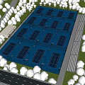 Tennis Court Complex With Blue Surfaces And Landscaped Greenery Trees And Lawns