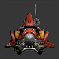 Colorful Mechanical Figurine With Red Black Flame Patterns And Gear Decorative Details