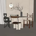 Round Marble Dining Table Set With Three Different Style Chairs And Decorative Vase 3d model