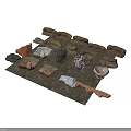 Wood And Stone Pieces With Various Colors Different Shapes And Crafting Tool
