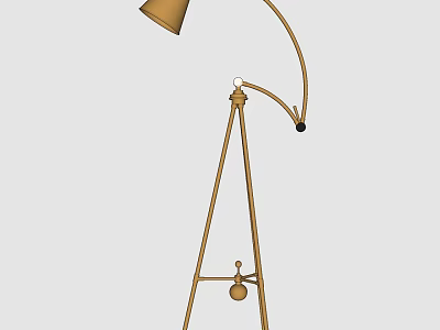Modern Brass Floor Lamp With Curved Arm And Tripod Base Design 3d model