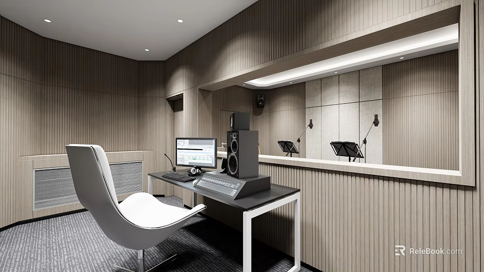 Modern KTV Interior Design With Audio Equipment And Microphone Setup 3d model 