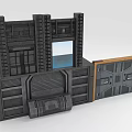 Industrial Style Scenic Components with Gray Panels Wooden Edge Door and Geometric Structures