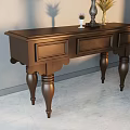Dark Brown Wooden Console Table With Table Lamp And Potted Plant Decor