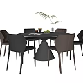 Modern Dining Table Set With Six Comfortable Leather Chairs And Decorative Plant Glasses On Top