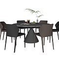 Modern Italian Dining Table and Chair Combination Round Table Leather Dining Chair Dining Table Vase Ornaments Rock Plate Round Table Fruit 3d model