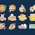 Mid Autumn Festival Happy Reunion Themed Stickers With Rabbits Mooncakes And Lanterns