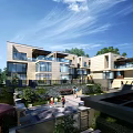 Modern Townhouse Exterior Design With Courtyard Lush Greenery Balconies And Glass Facades