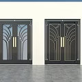 Modern Double Doors Design With Black Frames Glass Panels And Gold Handles