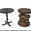Metal and Wooden Side Tables with Openwork Patterns and Intricate Carvings on Sturdy Bases